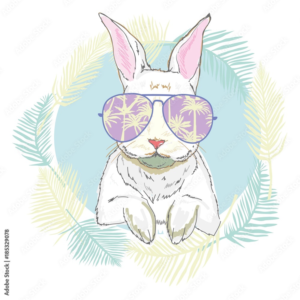 Naklejka premium Ręcznie rysowane moda portret króliczka