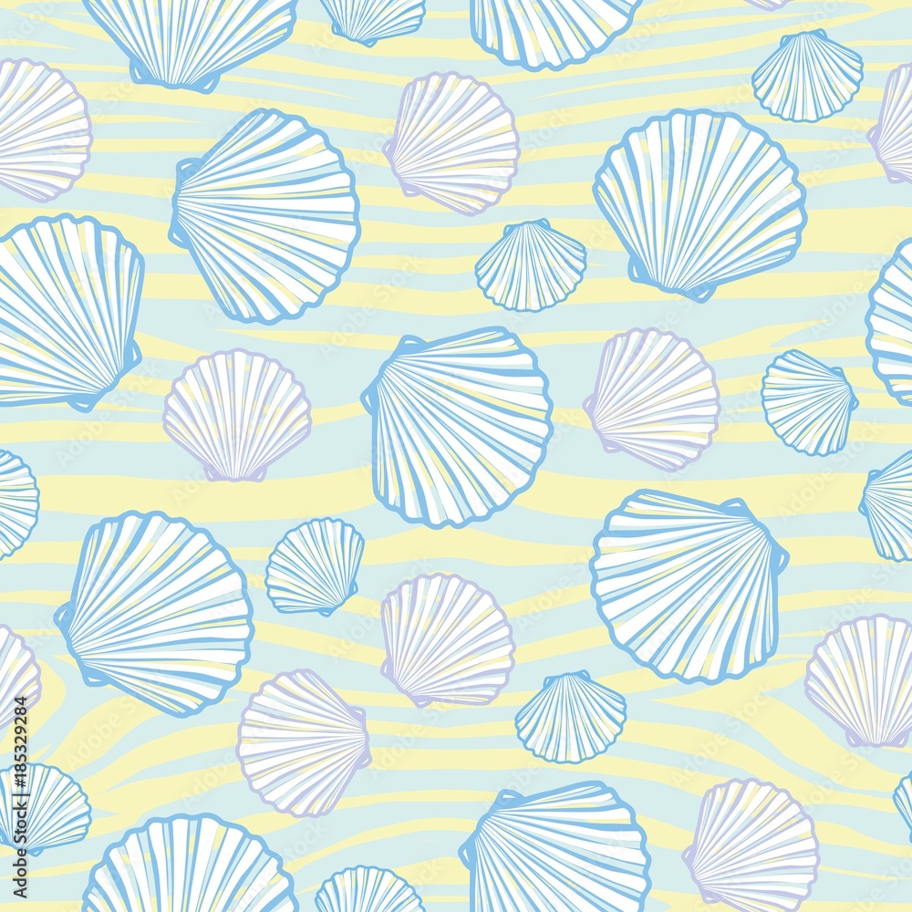 Vector seamless pattern with hand drawn scallop shells. Beautiful marine design elements, perfect for prints and patterns.