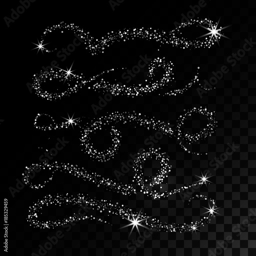 Collection Silver Glitter Wave. Vector illustration. Object is isolated on black background with translucent grid