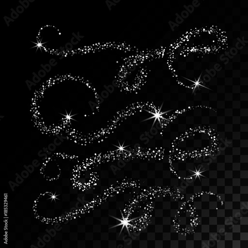 Collection Silver Glitter Wave. Vector illustration. Object is isolated on black background with translucent grid