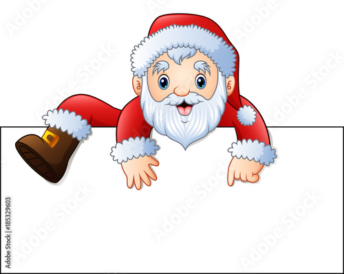 Cartoon santa claus with a blank sign