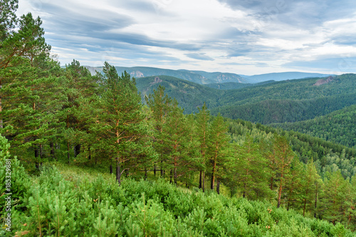 View on Takmakovsky district. Russian reserve Stolby Nature Sanctuary. Near Krasnoyarsk