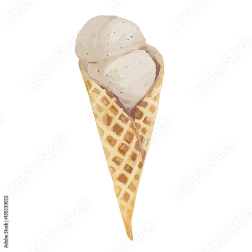 Waffle ice cream cone. Vector hand drawn illustration.