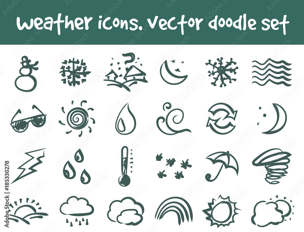 vector doodle weather icons set
