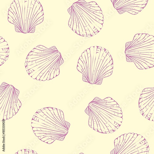 Hand drawn boho illustration. Set of seamless pattern with shells. Vector creative black contour art-work. Ink drawing in bohemian chic style