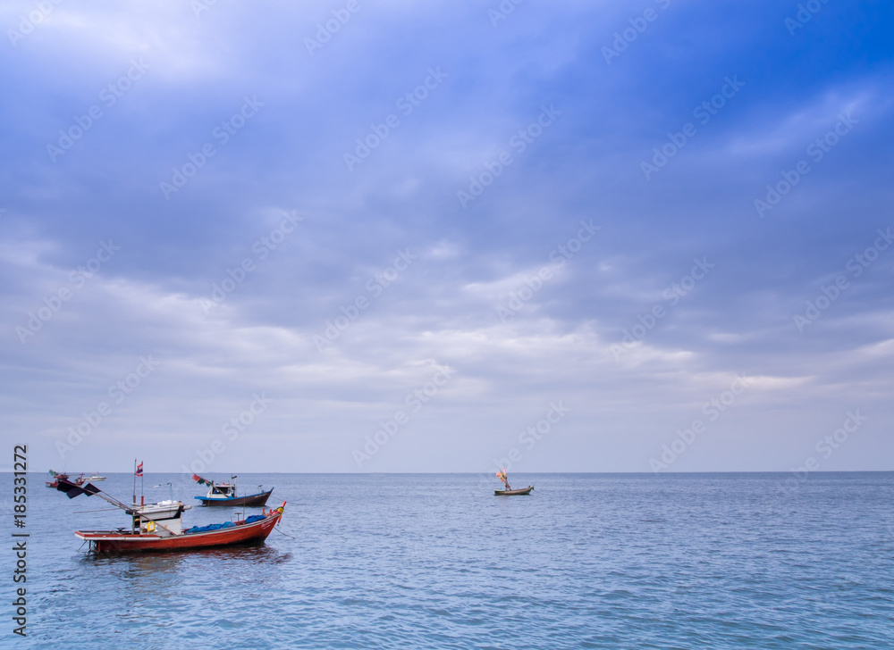 Fototapeta premium Small Fishing Boats coastal drift after returning from fishing