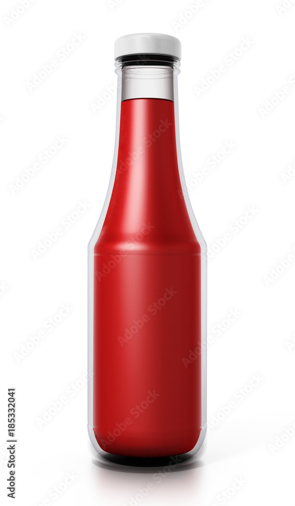 Glass ketchup bottle isolated on white background. 3D illustration Glass ketchup bottle isolated on white background. 3D illustration