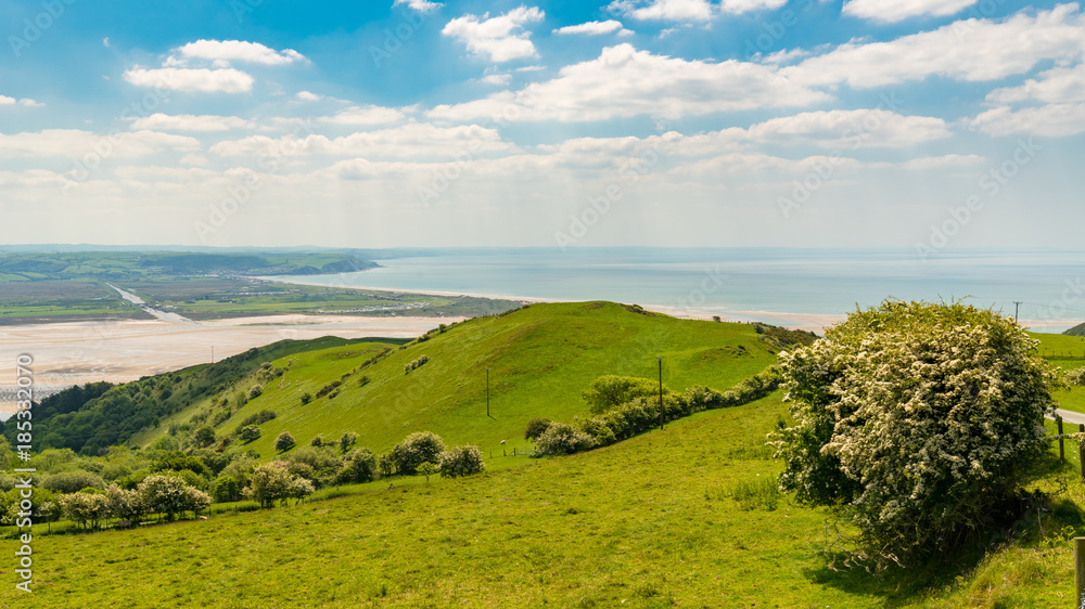 View from Panorama Walk, looking towards Aberdovey and the Afon Lefi, Gwynedd, Wales, UK