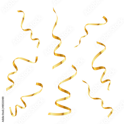 Set of gold serpentine or confetti. Vector illustration.