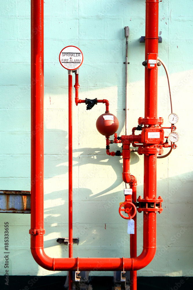 red pipe Fire extinguisher side wall in factory