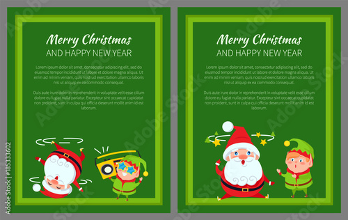 Merry Christmas New Year Poster Santa and Elf
