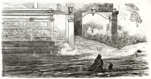 фотографія Old illustration of sea lifting and overflowing in Torre del Greco Italy (Vesuvius eruption 1861)