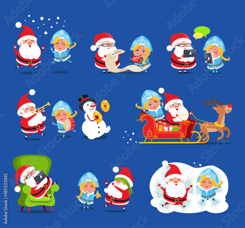 Claus and Snow Maiden Set Vector Illustration