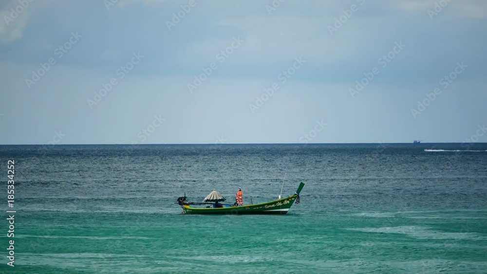 Travel video Tourist boat or Boat excursions Floating in the sea of tropical beaches On a sunny day and the good weather in travel and transportation concept.