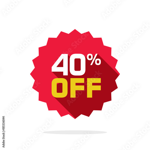 Sale tag vector badge template, 40 percent off sale label symbol, 40 discount promotion flat icon with long shadow, clearance sale sticker emblem, bargain red sign rosette design isolated on white