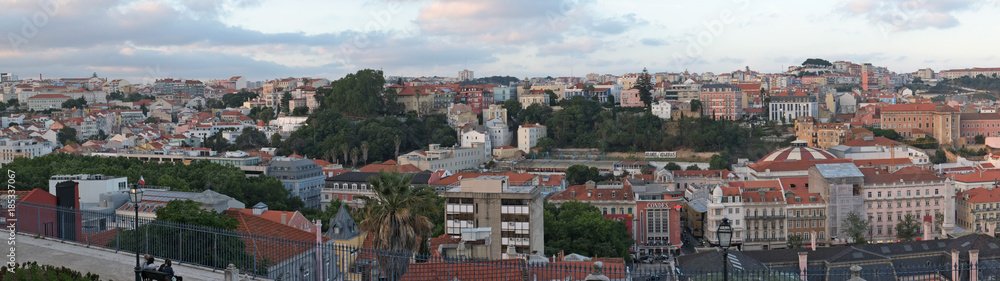 The panoramic view of the city from the terrace of San Pedro de Alcantara. Lisbon. Portugal