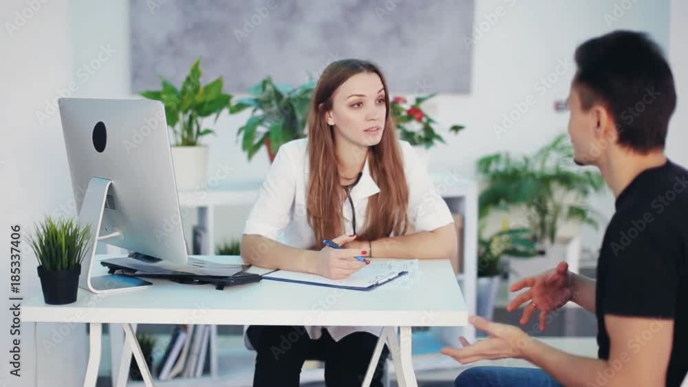 female doctor with patient in talking in office female doctor with patient in talking in office