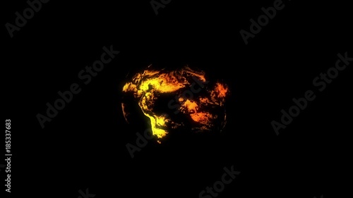 A star with lava flows on the surface rotates in space.