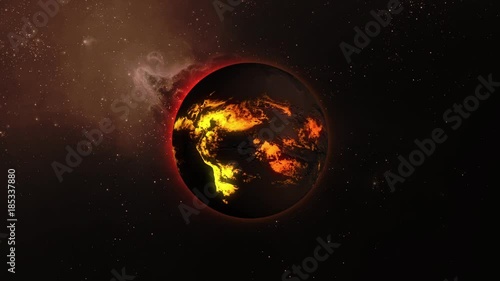 A star with lava flows on the surface rotates in space.