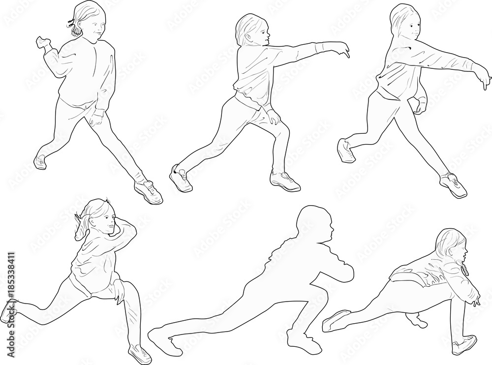 six active girl outlines collection on white six active girl outlines collection on white