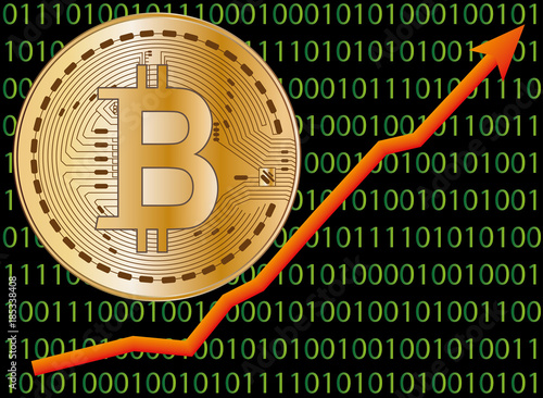 raising bitcoin course vector graphic with binary code on the black background