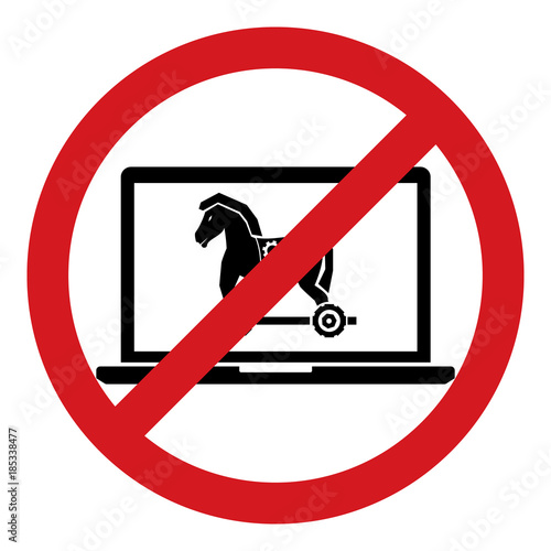 No trojan horse malware virus computer allow restrict sign isolated on white background. Vector illustration prohibited circle design.