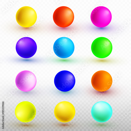 Set of photorealistic balls template. Bright colors sphere. Vector illustration. Isolated on transparent background