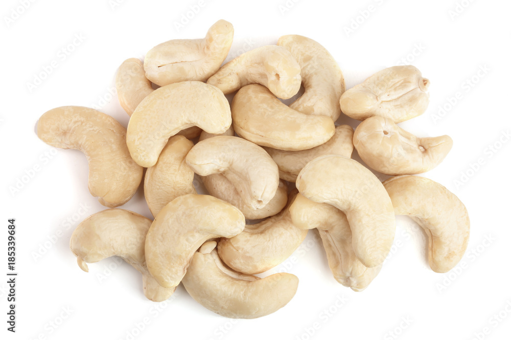 cashew nuts isolated on white background. top view. Flat lay cashew nuts isolated on white background. top view. Flat lay