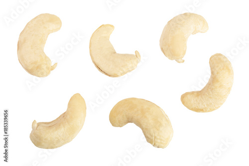 cashew nuts isolated on white background. top view. Flat lay. Set or collection