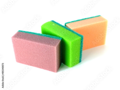 colorful kitchen sponges isolated on white background