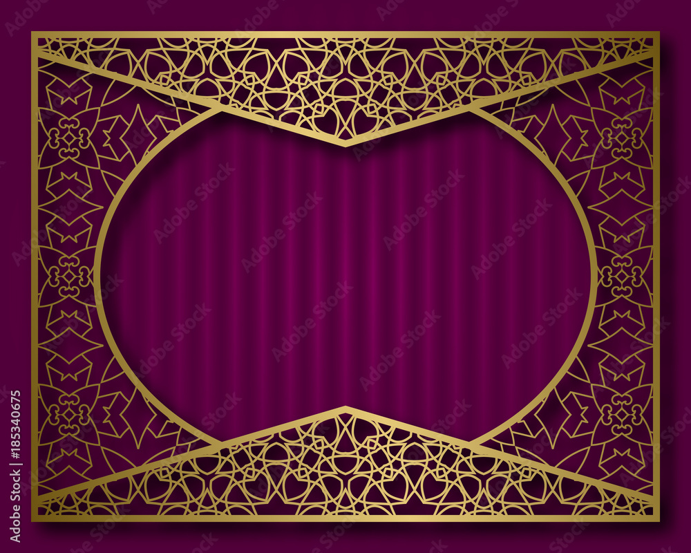 Vintage golden frame in oriental style. Certificate, nameplate or