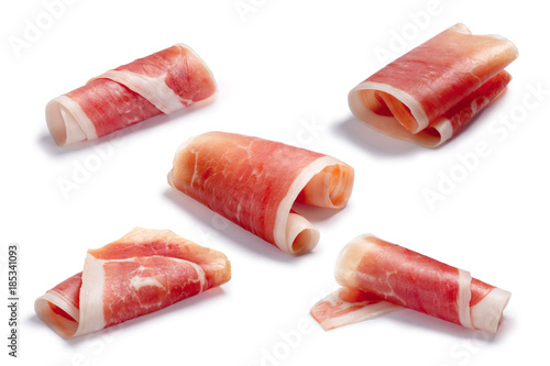 Cured meat ham jamon slice rolled up, paths
