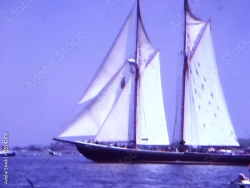 Op sail parade of ships bicentennial celebration event in Boston harbor during summer of 1976 photo