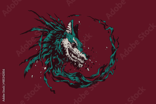 The Vector logo wolf for T-shirt design or outwear. Grunge graphic style mad wolf. 