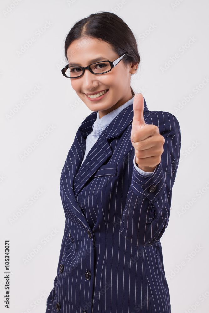 asian business woman showing thumb up gesture asian business woman showing thumb up gesture