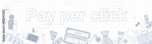 Pay Per Click Text On Squared Notebook Paper Background Horizontal Web Banner Vector Illustration