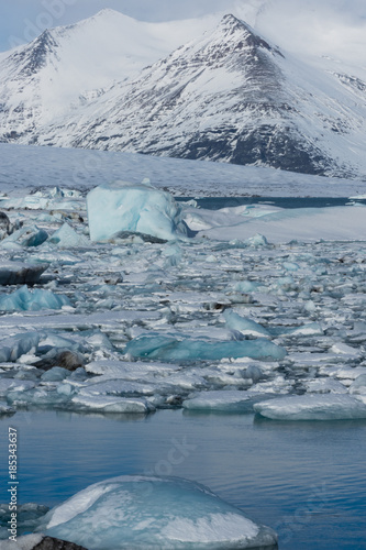 blue icebergs on glacial lagoon iceland