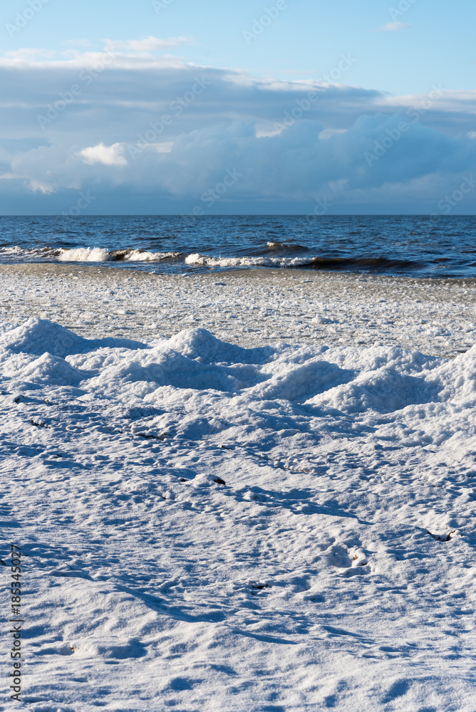 Icy Baltic sea coast, Latvia.