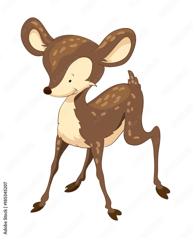 Cute brown standing cartoon deer, deer, cute, animal, cartoon, illustration, baby