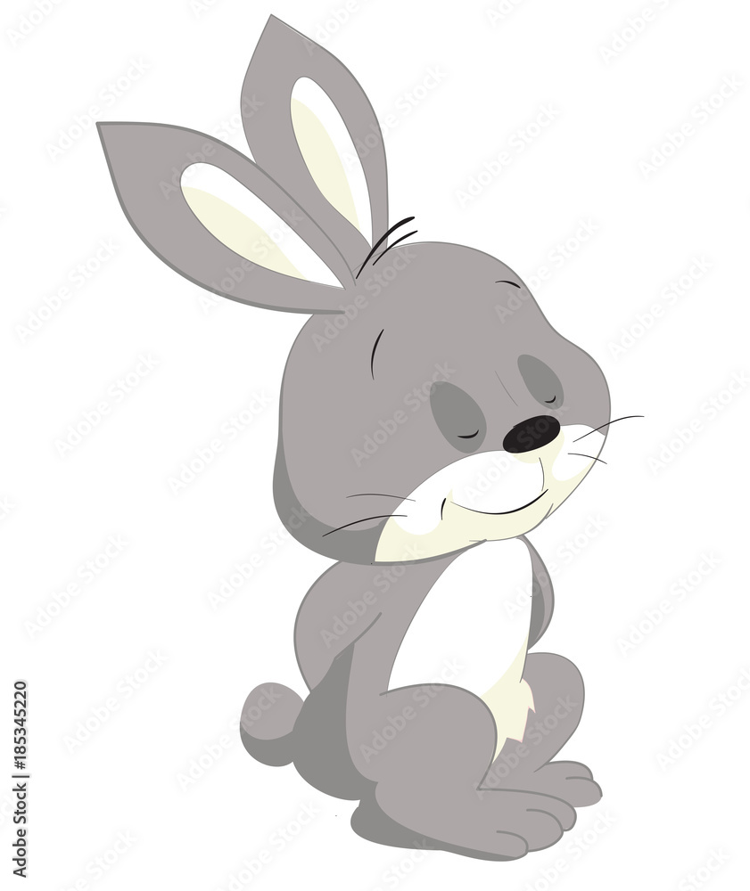 Gray cartoon rabbit standing with closed eyes, rabbit, cute, bunny, animal,  cartoon, illustration, baby Stock Vector | Adobe Stock