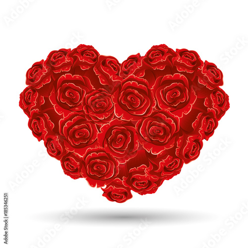 Bouquet of red roses in the shape of heart.