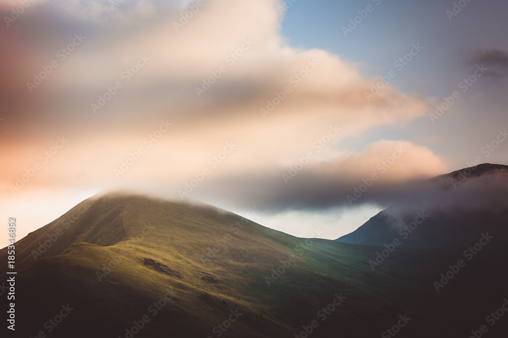 Kazbek Mountain, Caucasus, Georgia, Europe - beautiful colourful landscape and cloudy sky