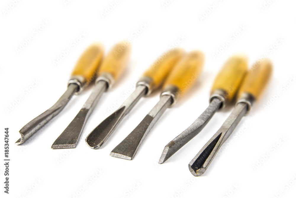 Set of wood chisel on the white background Set of wood chisel on the white background