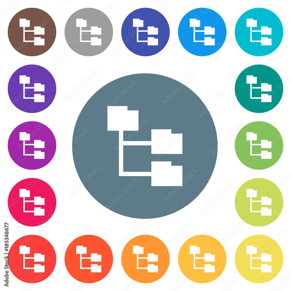 Folder structure flat white icons on round color backgrounds Folder structure flat white icons on round color backgrounds