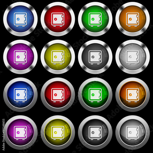 Single strong box white icons in round glossy buttons on black background © botond1977