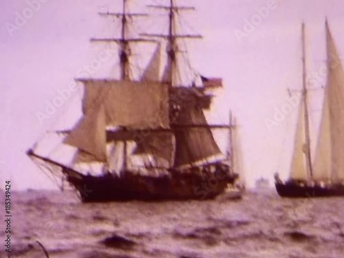 Op sail parade of ships bicentennial celebration event in Boston harbor during summer of 1976