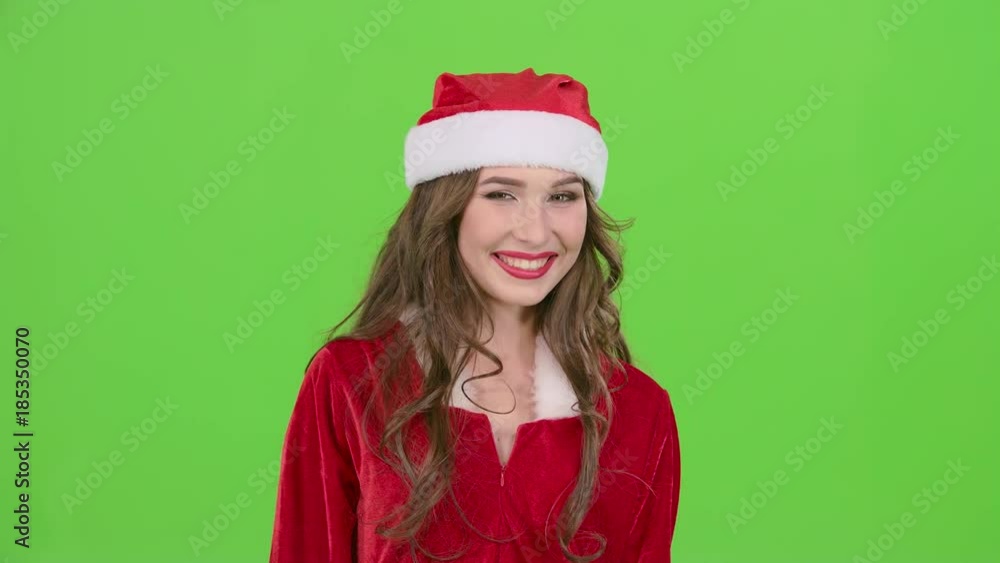 Snow maiden begins flirting . Green screen. Close up Snow maiden begins flirting . Green screen. Close up