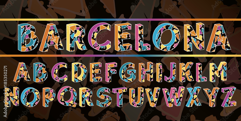 The alphabet in style of the Spanish artist of Antoni Gaudi, vector