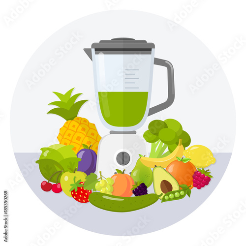 Mixer mit Obst und Gemüse Flat Design