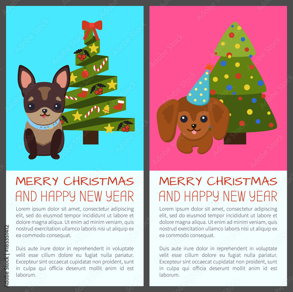 Fototapeta premium Merry Christmas with Dogs Vector Illustration
